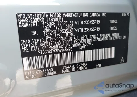 2021 Toyota Rav4 Xle Premium from USA, damaged, VIN 2T3C1RFV3MW146895